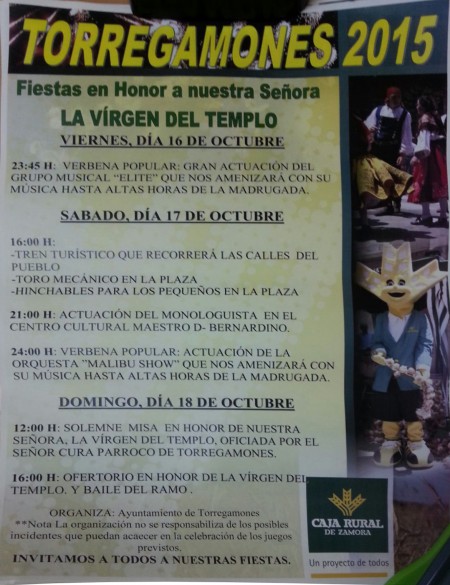 Cartel de las Fiestas “Virgen del Templo” de Torregamones 2015 (Programa)