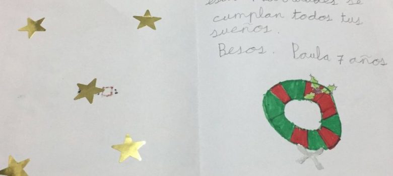 Felicitación navideña 2021 de un niño de Torregamones a los mayores. Dice así: 'Te deseo que en estas Navidades se cumplan todos tus sueños. Besos.