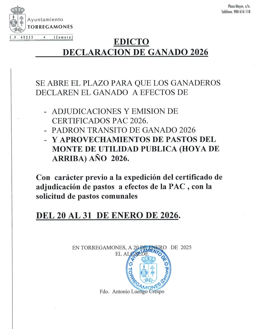 Edicto ganado 2026 - Ayto. Torregamones