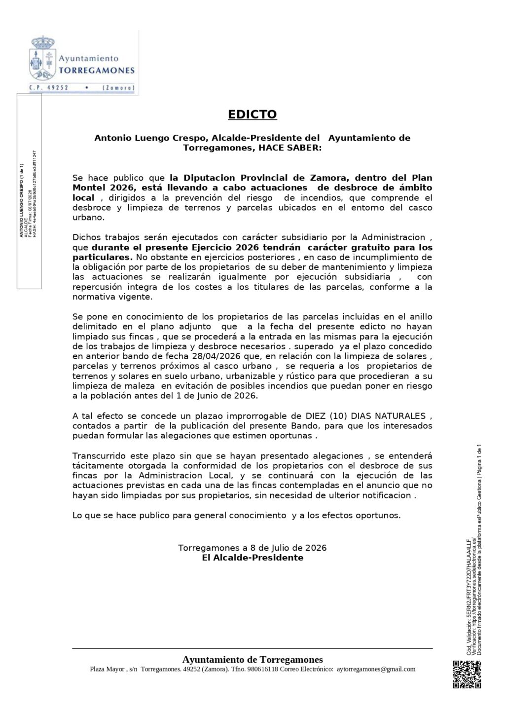 2026-07-08. Edicto desbroce de fincas Torregamones-Diputación