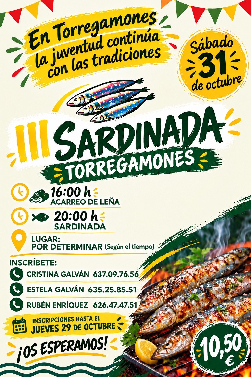 Cartel. 31 de octubre de 2026. Sardinada en Torregamones